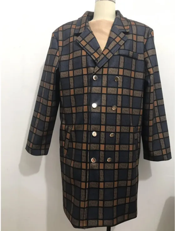 Men Long Woollen Wind Coat Houndstooth Jacket Men Trench Coat