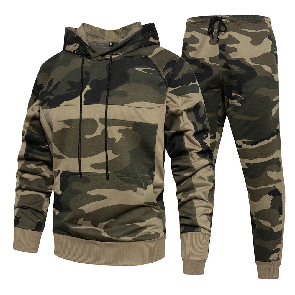 Men's Army Camouflage Jogging Tracksuit Hooded Plain Sweatsuits Spring Autumn | TZ105