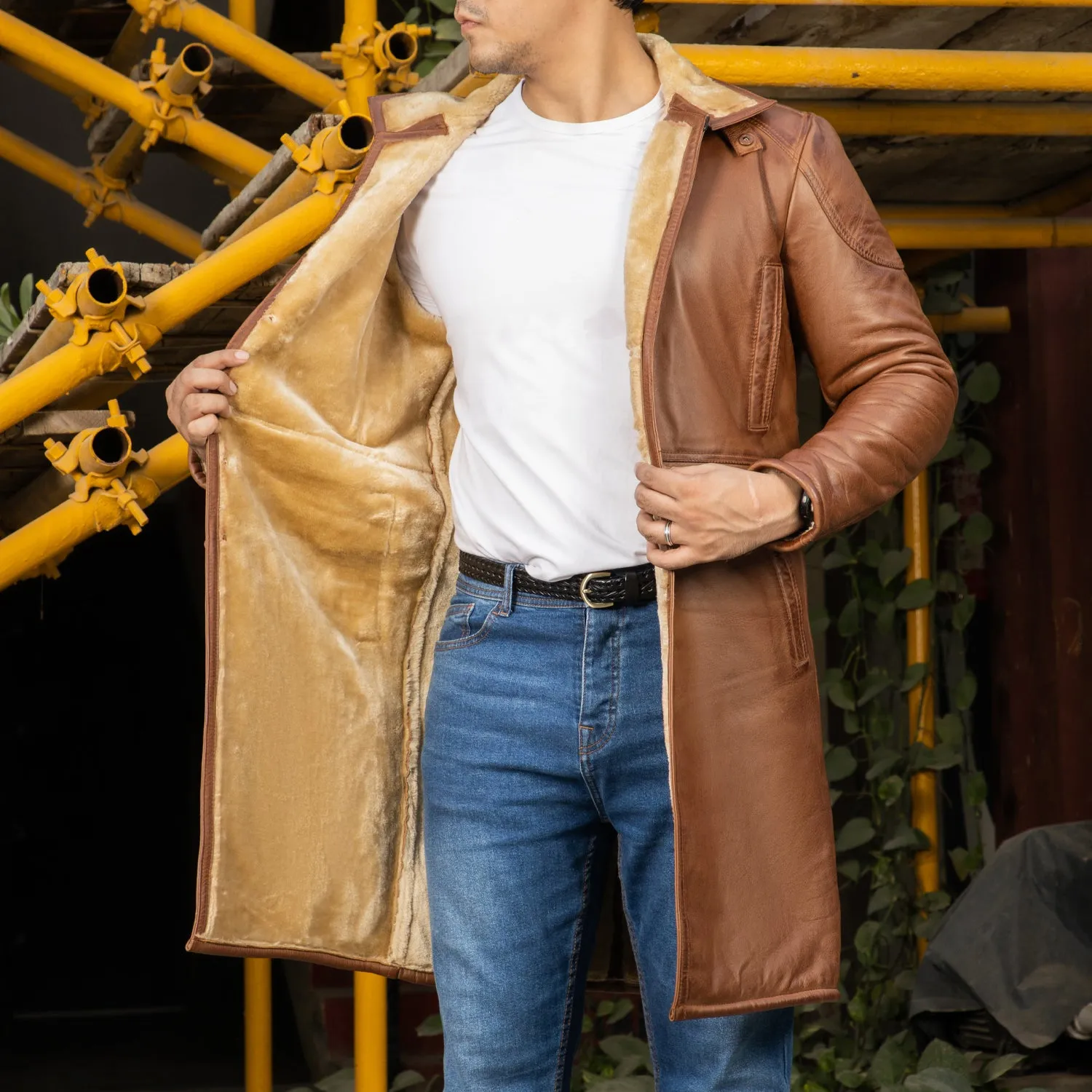 Men's Turlock Tan Shearling Leather Coat