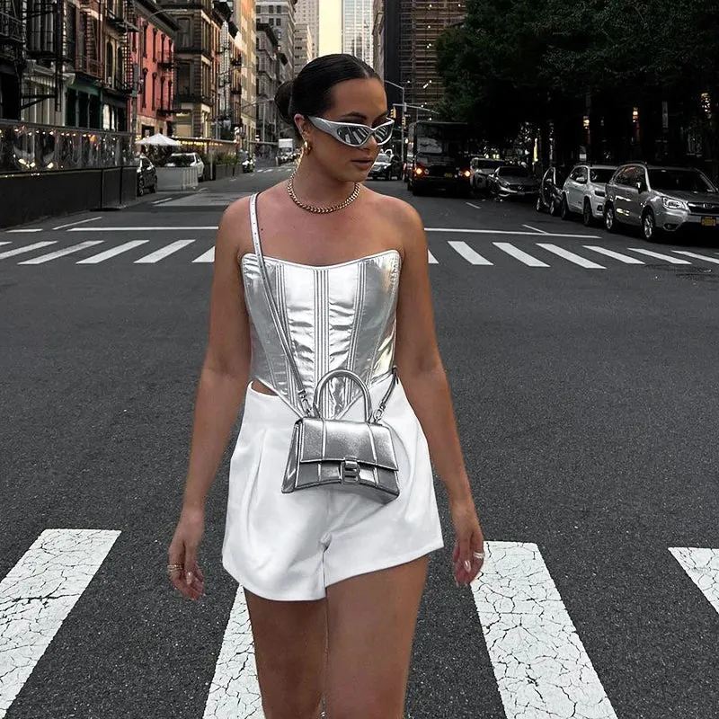 Metallic Vest Top Corset Bottoming Shirt Waist Bandage Tank Top