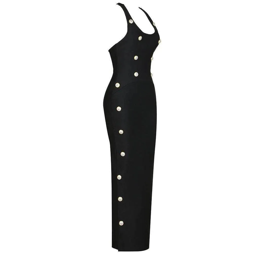 Nellie Sleeveless Strappy Button Embellishment Maxi Dress