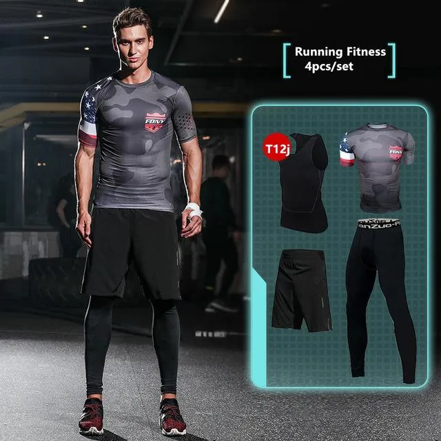 New Compression Men's Sport Suits Quick Dry Running sets Clothes Sports