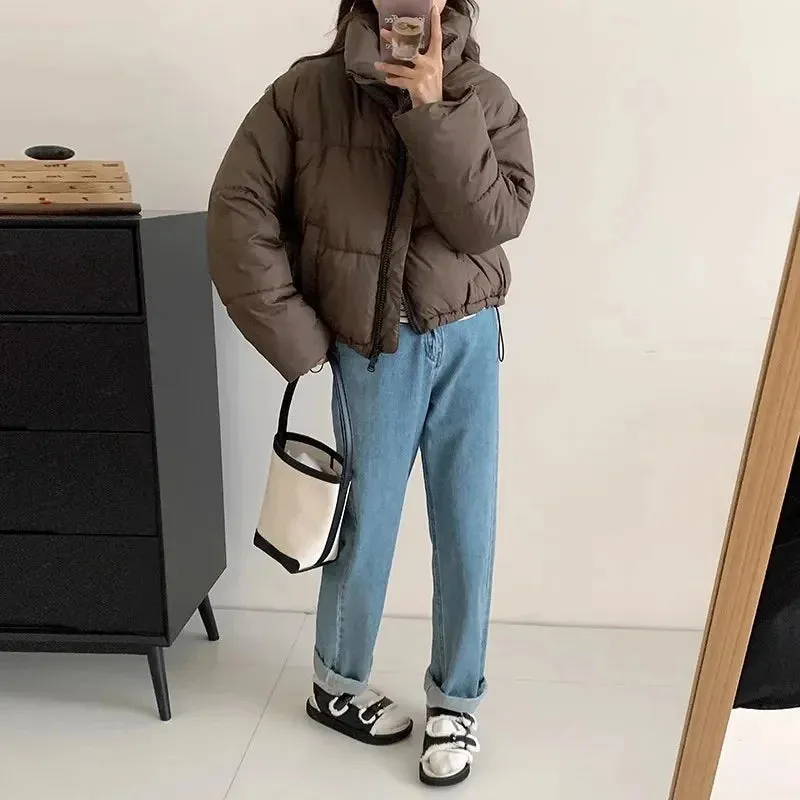 New Women Solid Loose Puffer Jacket Winter Korean Chic Oversized ThickenedWarm Parkas Female Coat Lady Padded Ja