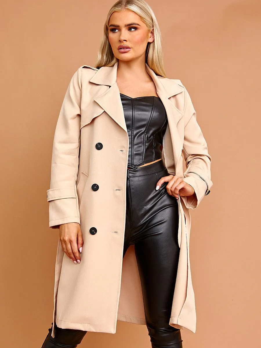 Nikitta Panel Detail Belted Trench Coat In Stone