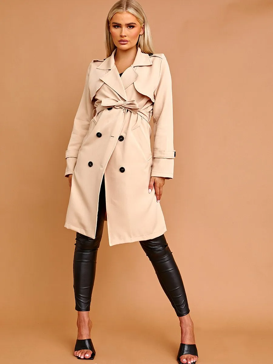 Nikitta Panel Detail Belted Trench Coat In Stone