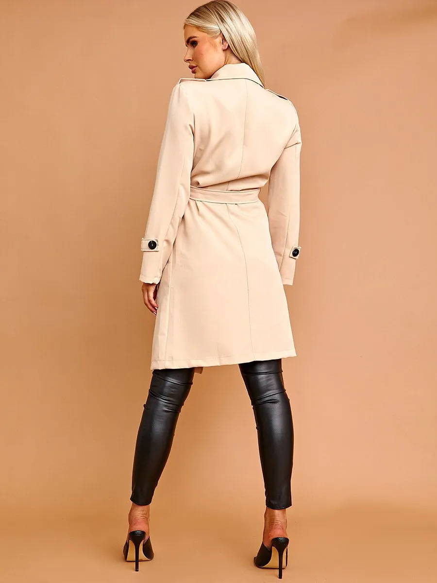 Nikitta Panel Detail Belted Trench Coat In Stone