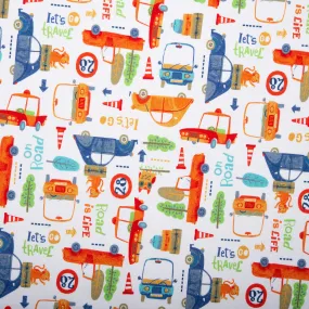 ORGANIC Printed Sweatshirt Fleece - GOTS - Cars - White