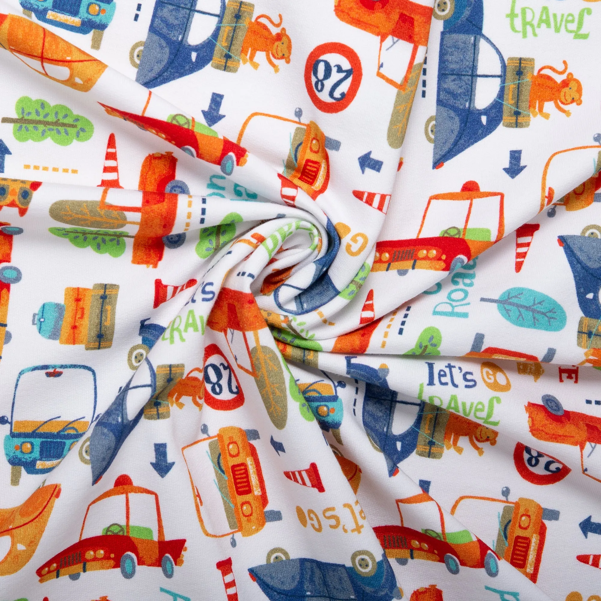 ORGANIC Printed Sweatshirt Fleece - GOTS - Cars - White