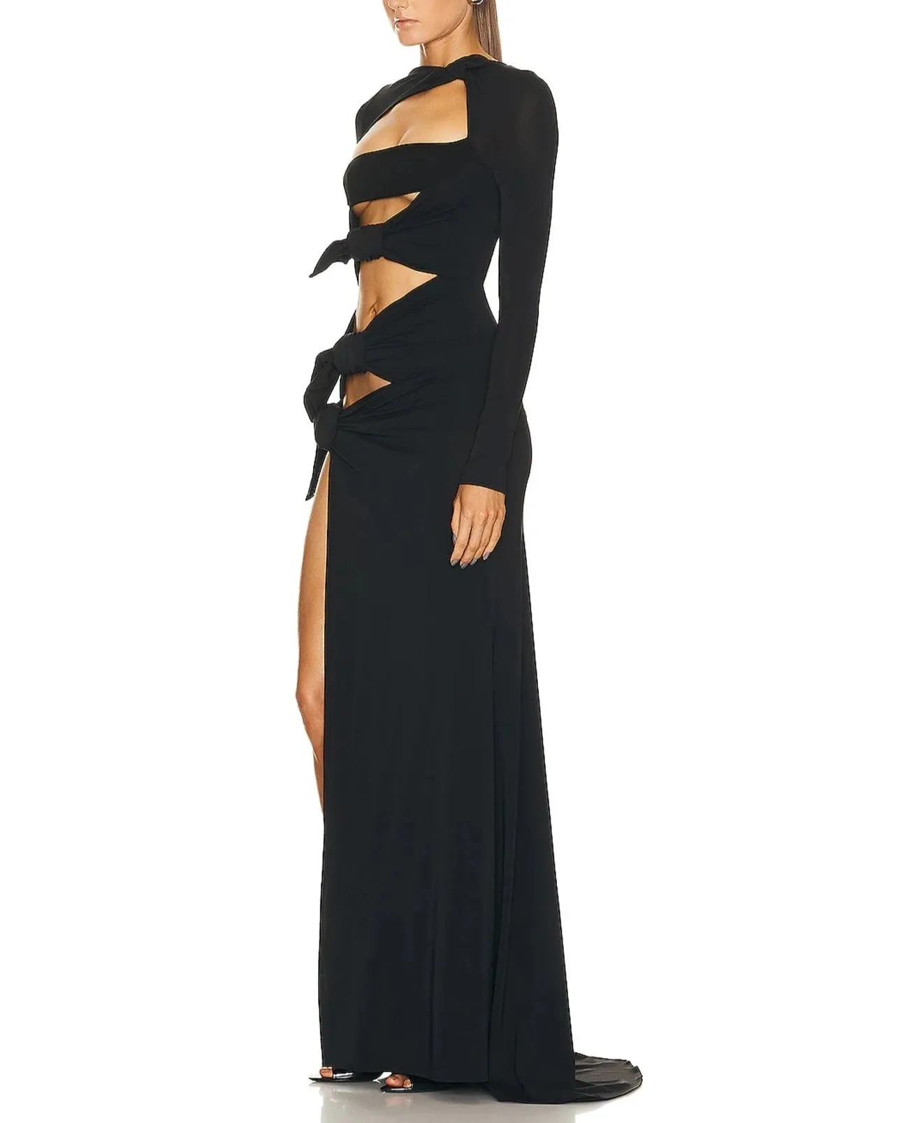 Paris Bow High Slit Maxi Dress