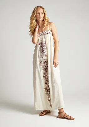 Sapphire Spaghetti Strap Embroidered Maxi Dress In Cream