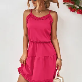 Simple Suspender Ruffle Solid Color Slim Dress Wholesale Dresses