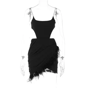 Sling Backless Sheath Dress - Women's Fur Splicing Skinny Design