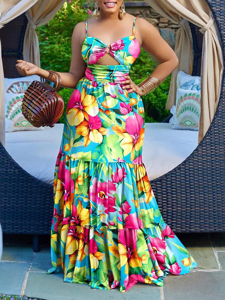 Spaghetti Strap Printed Tie-Dye Maxi Dresses