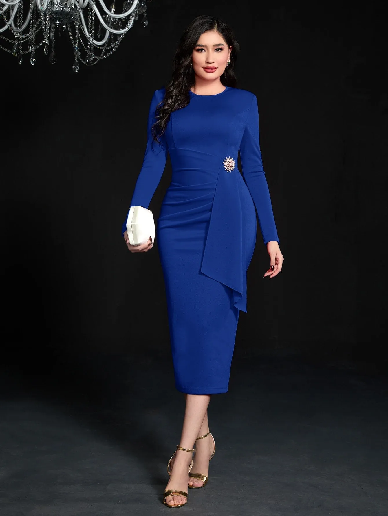 Split Hem Bodycon Dress Without Brooch