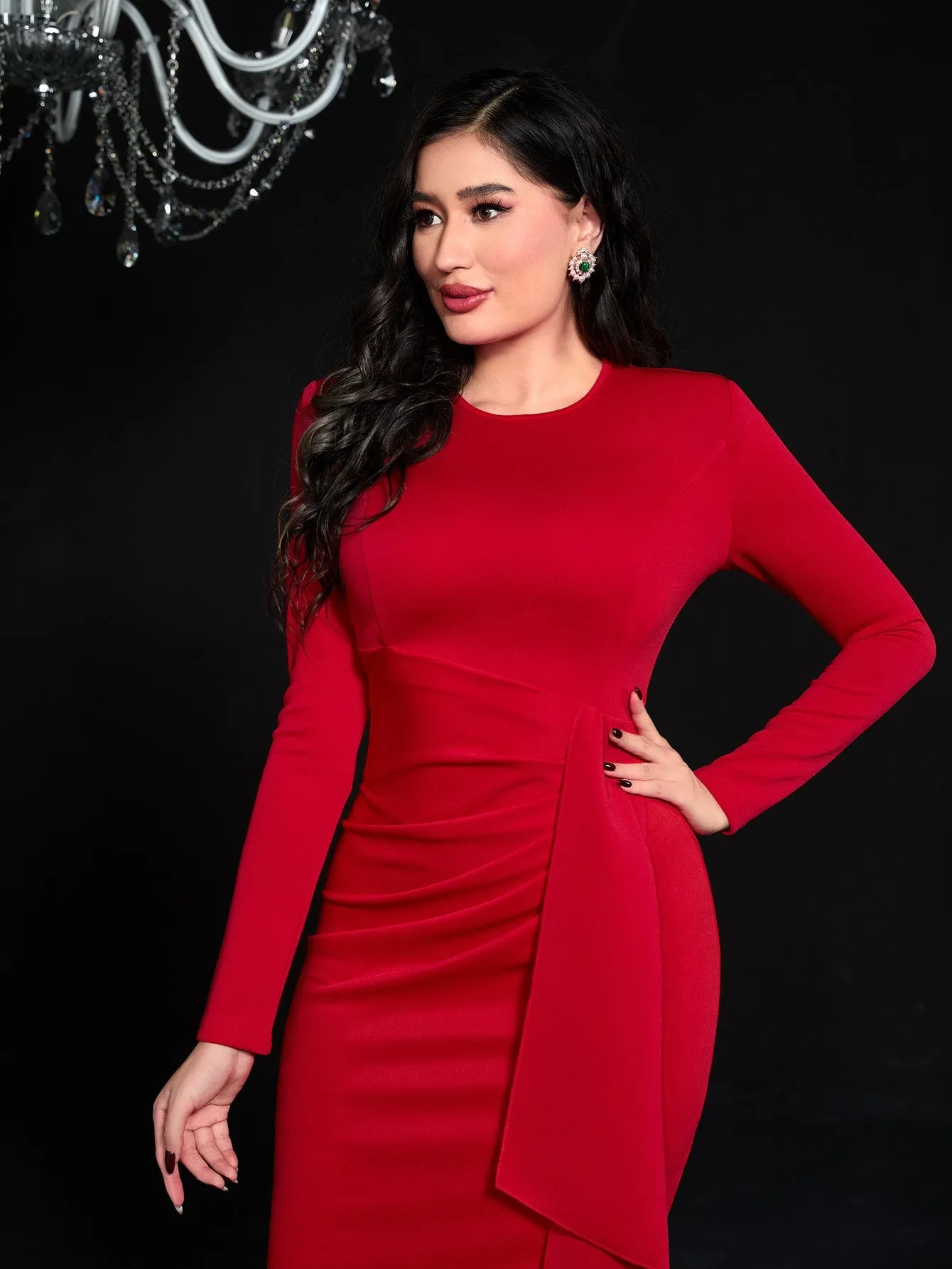 Split Hem Bodycon Dress Without Brooch