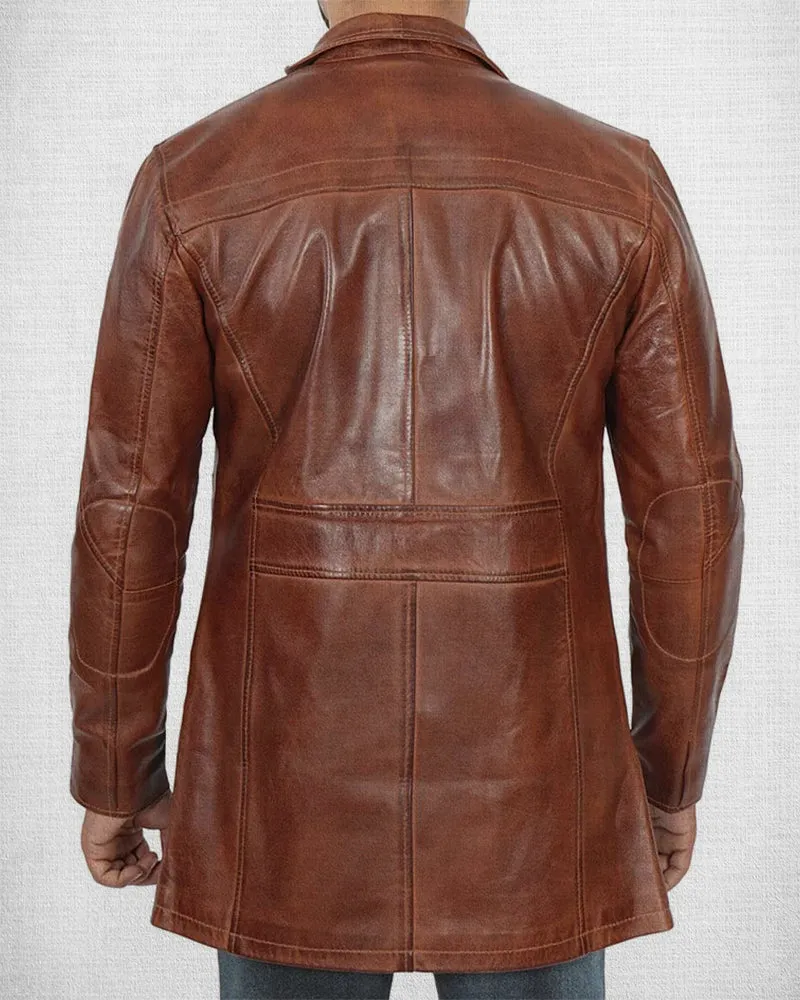 Stylish Brown Leather Car Coat