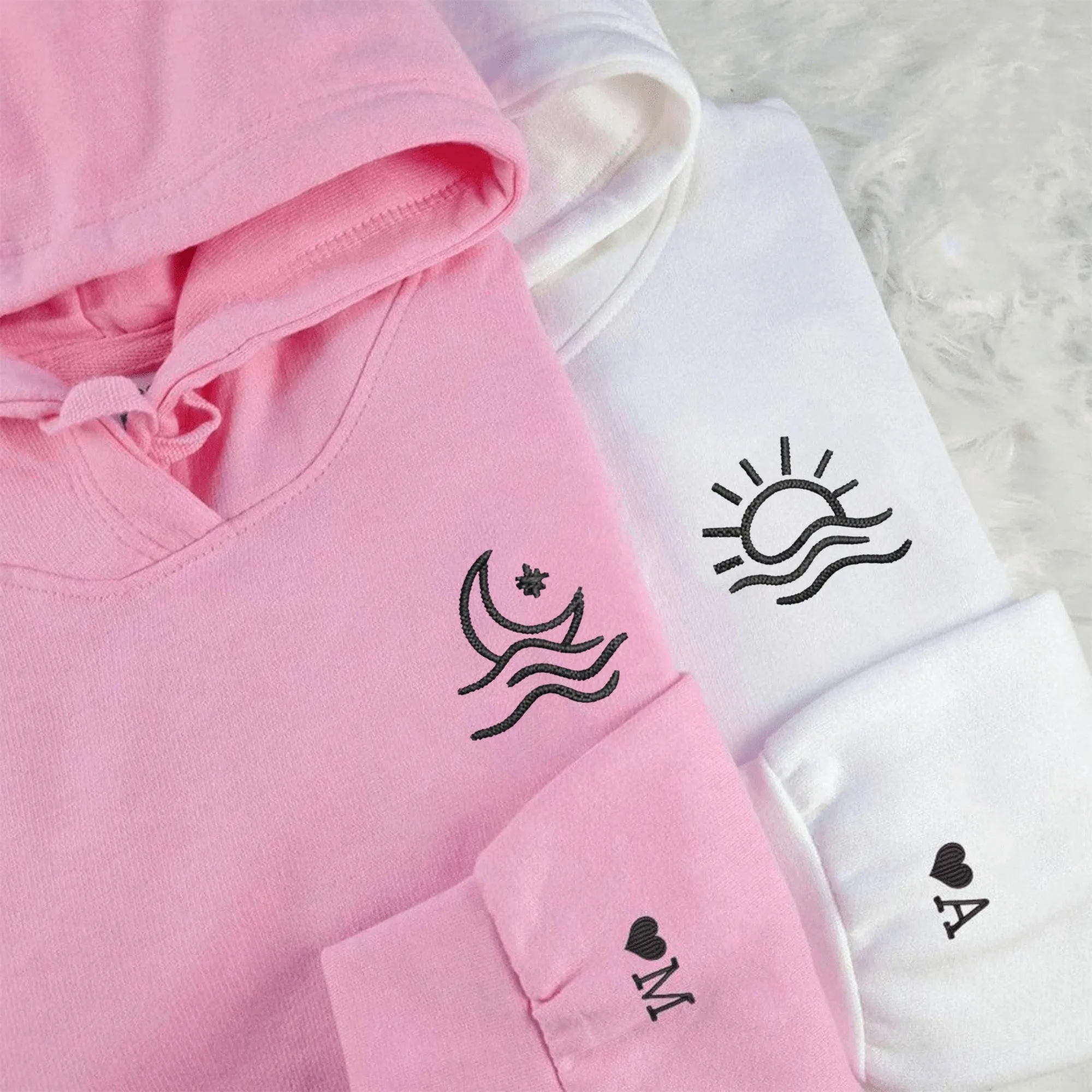 Sun and Moon Custom Embroidered Matching Hoodies for Couples