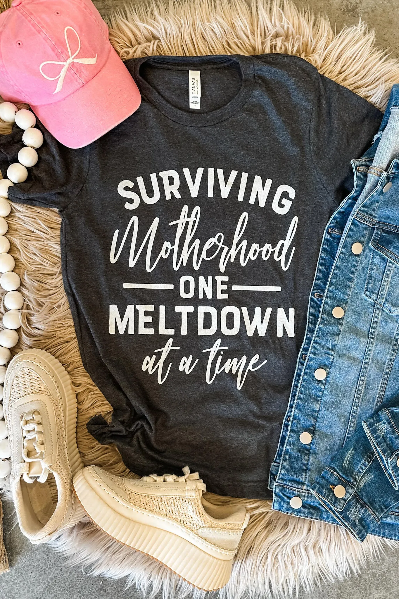 Surviving Motherhood Meltdown Graphic Tee in Heather Grey