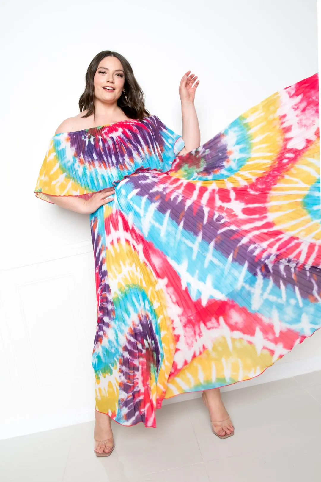 Tie Dye Pleated Maxi Dress