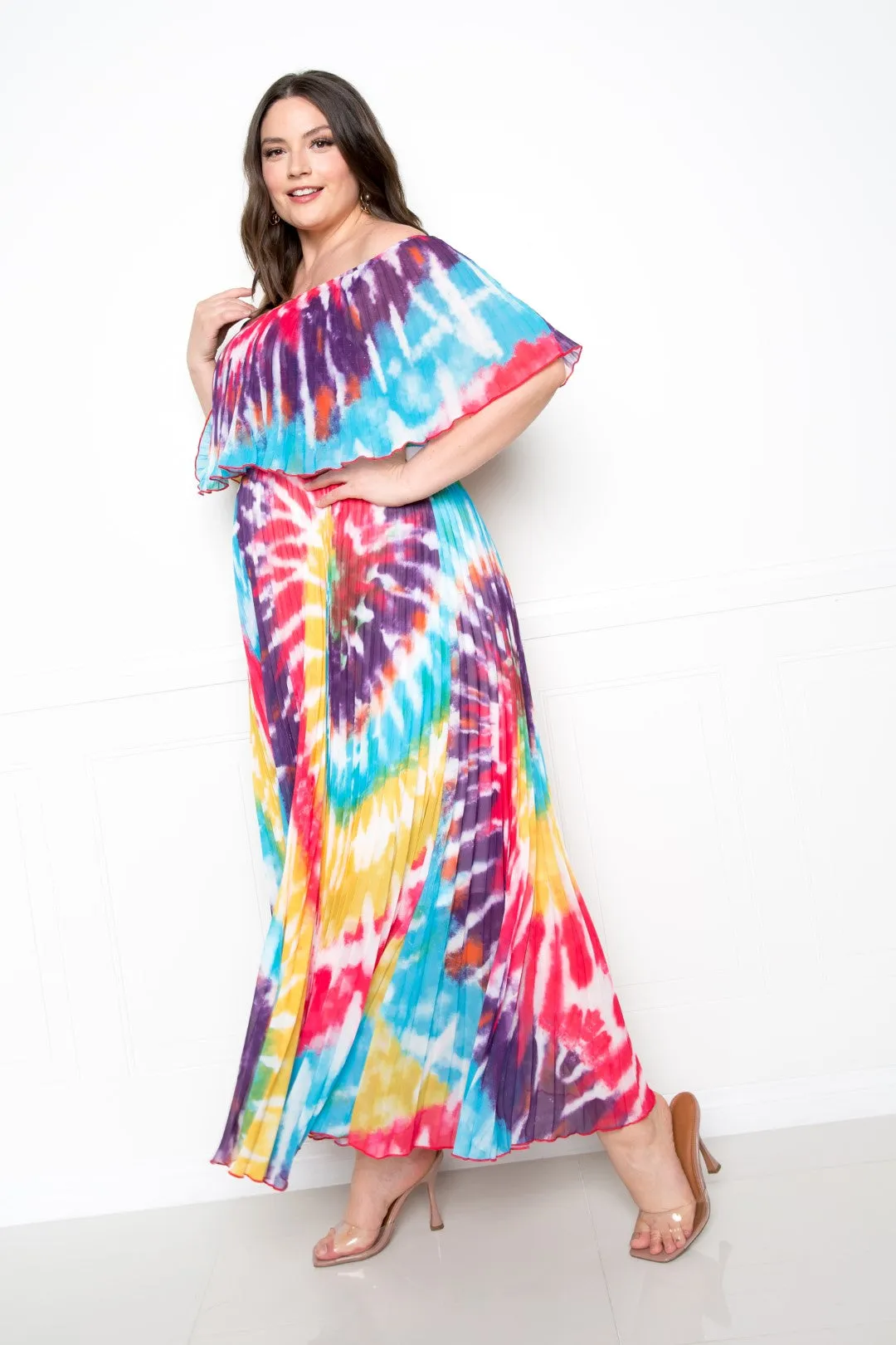 Tie Dye Pleated Maxi Dress