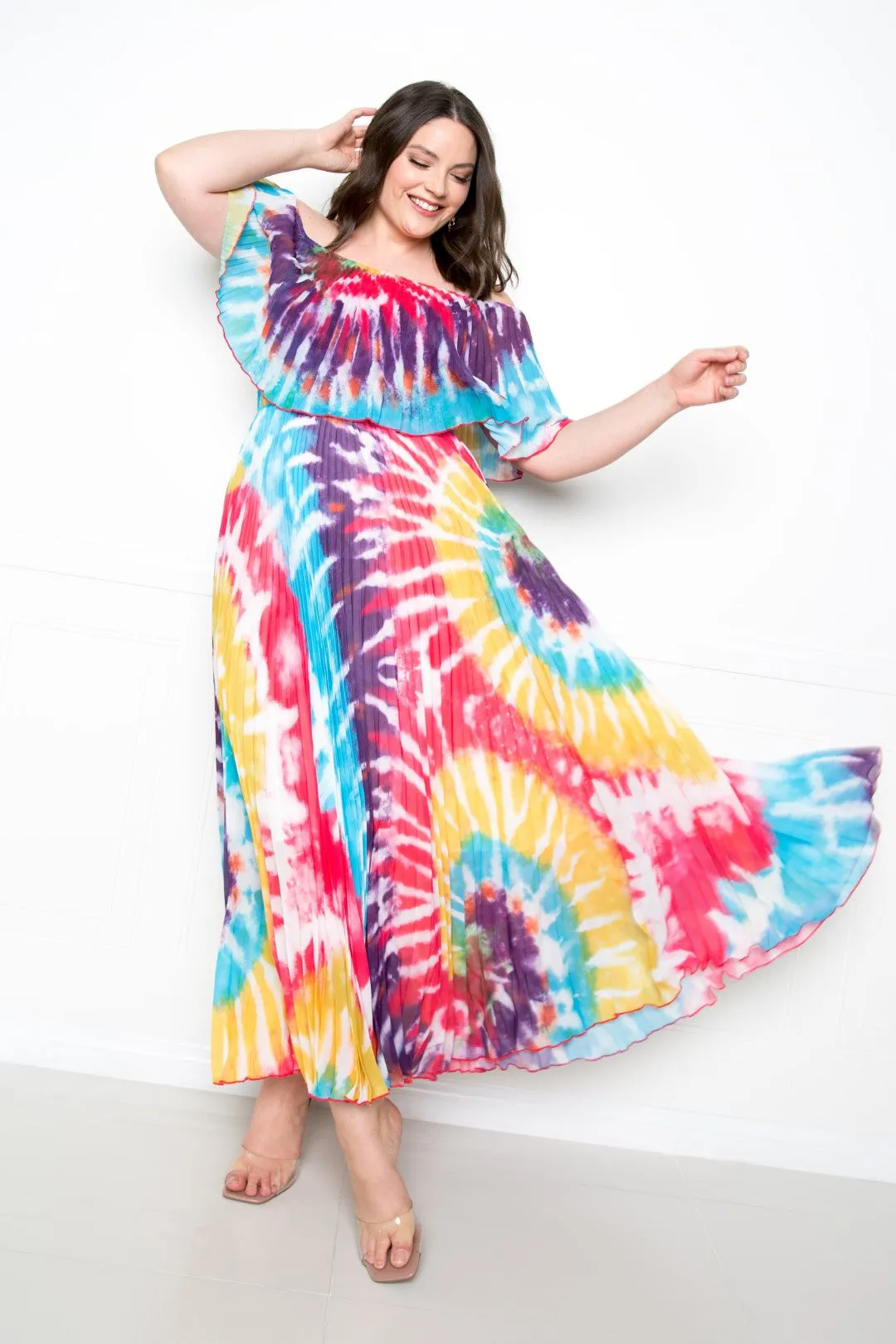 Tie Dye Pleated Maxi Dress