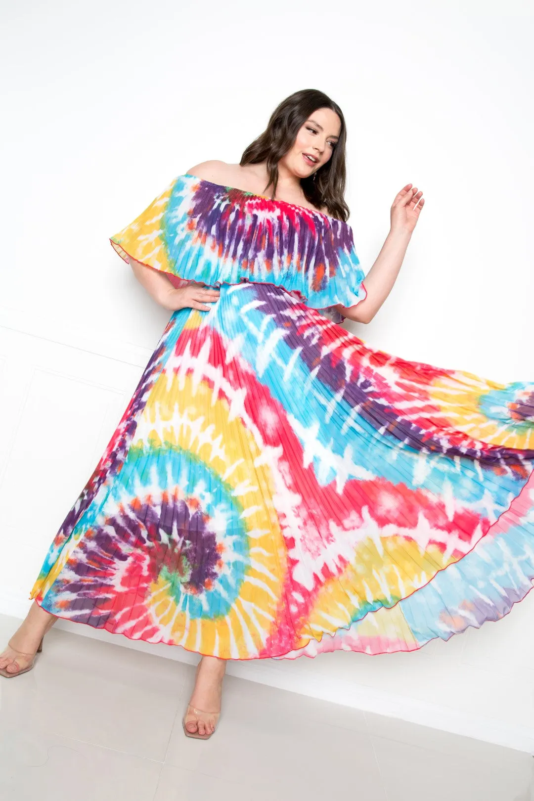 Tie Dye Pleated Maxi Dress