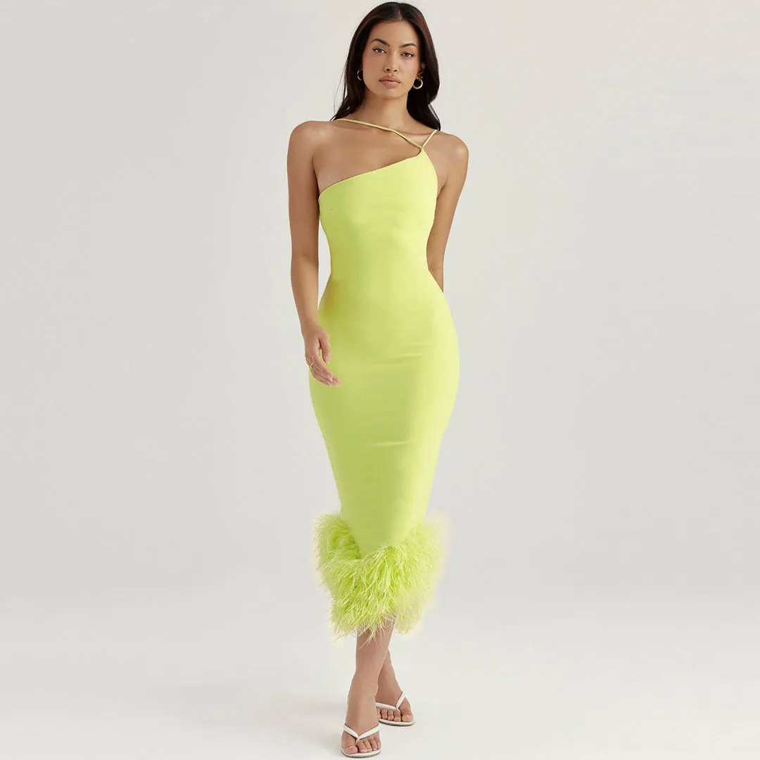 Trim Sleeveless Bodycon Cocktail Midi Dress - Lime Green