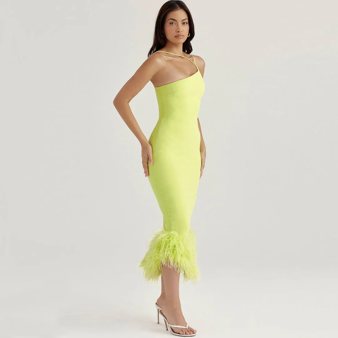 Trim Sleeveless Bodycon Cocktail Midi Dress - Lime Green