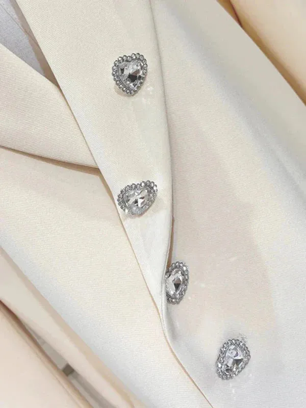 Wenkouban-Winter outfits Christmas Beige Rhinestone Heart Button Suit Jacket