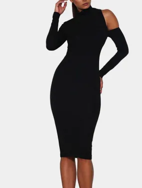 Wholesale Black High Neck Long Sleeve Backless Cut Out Dresses