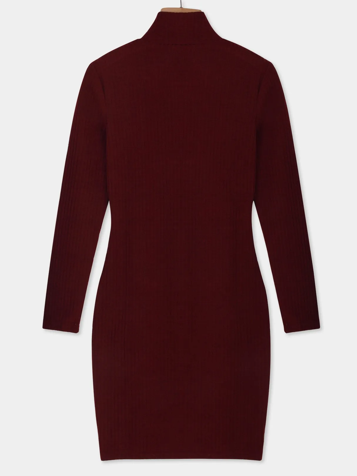 Wholesale Burgundy Chimney Collar Long Sleeve Plain Bodycon Dresses