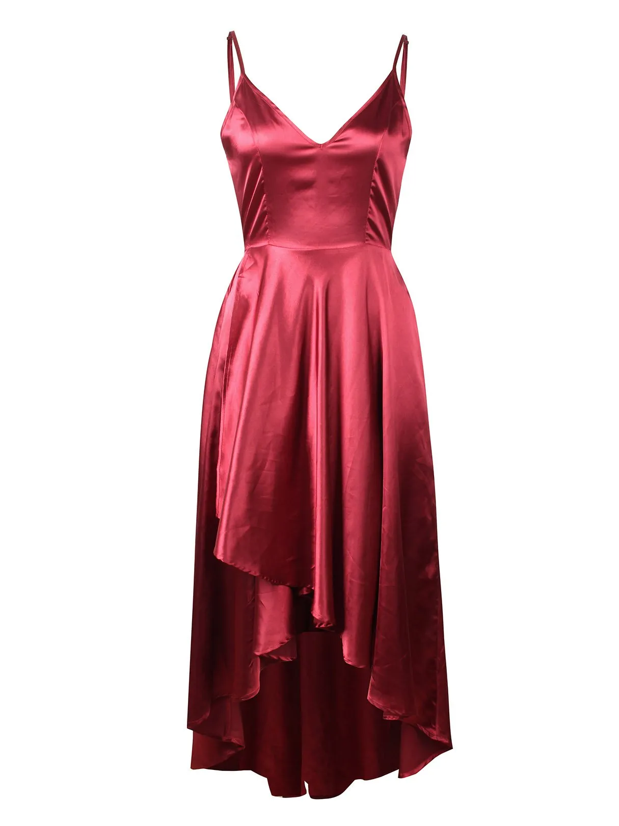 Wholesale Red V-Neck Sleeveless Plain Backless Self-Tie High-Low Hem Maxi Dress