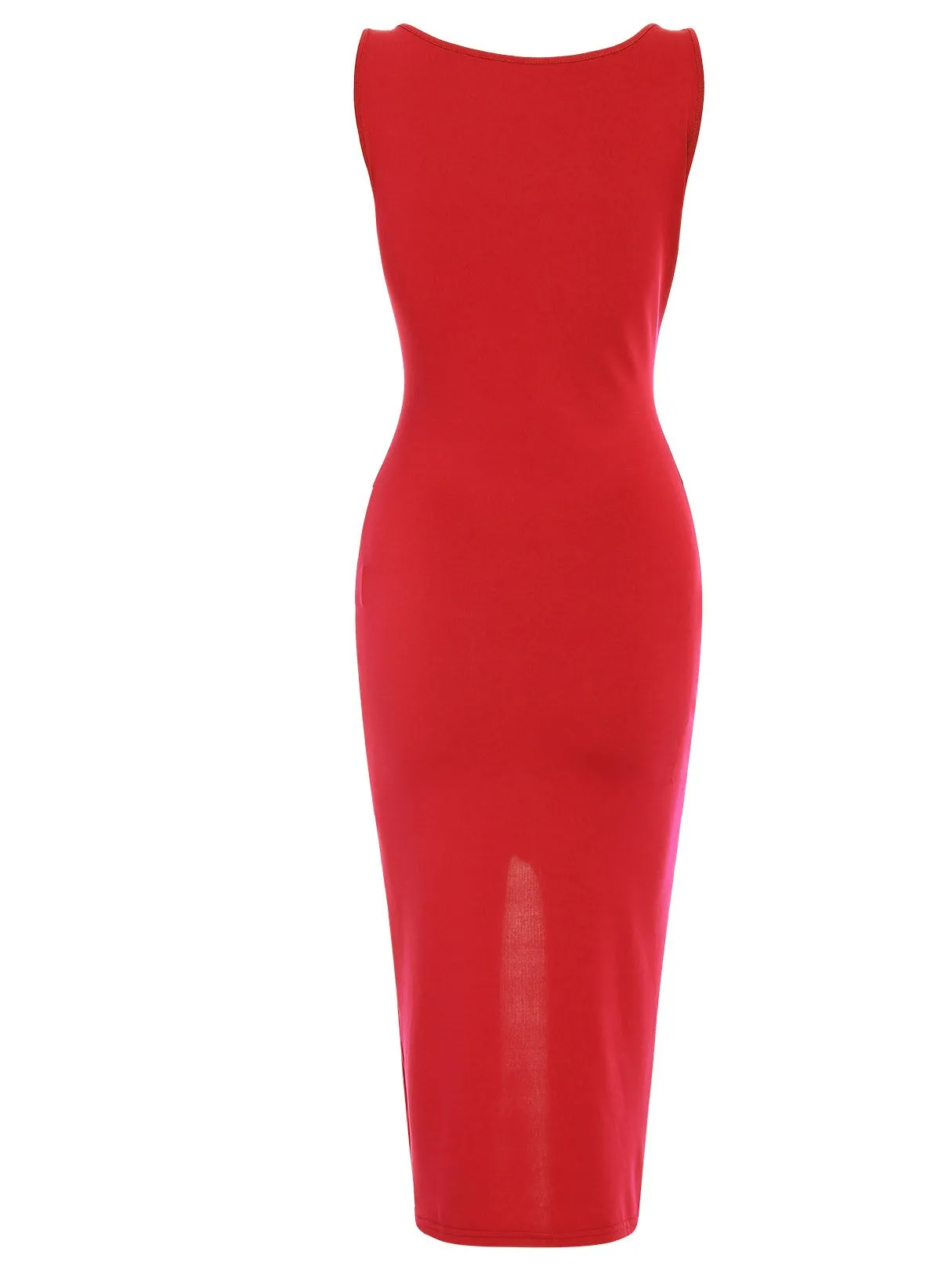 Wholesale Round Neck Zip Back Sleeveless Bodycon Hem Red Dresses