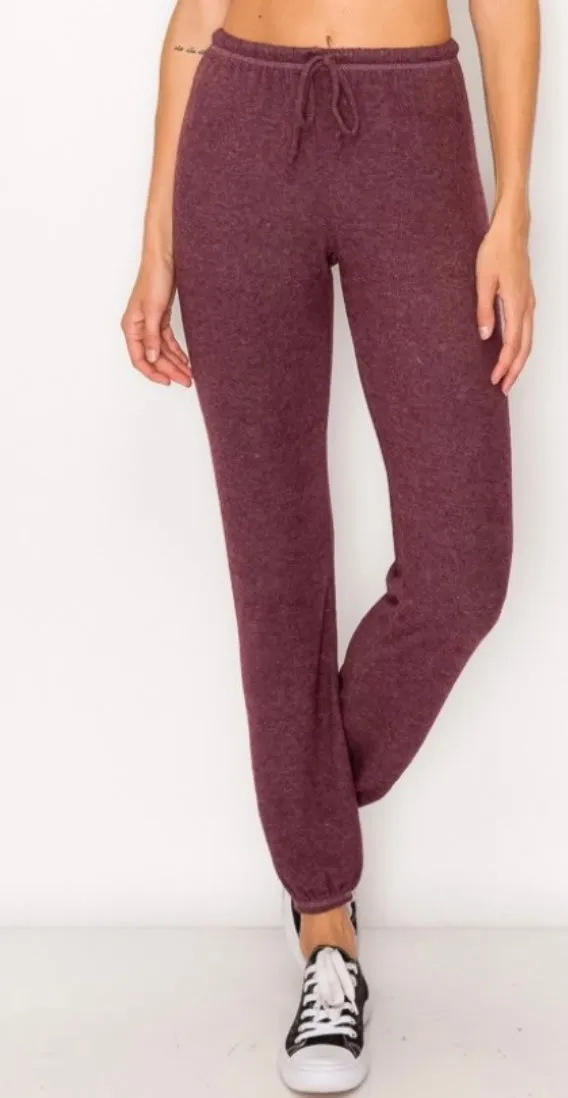 Winter cherry lounge cozy brushed jersey pants with elastic drawstring pants with elastic at ankles