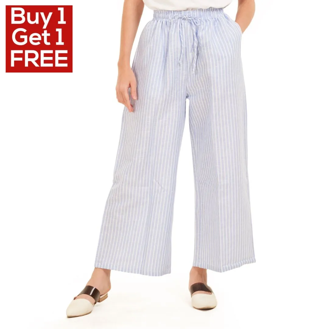 Women summer wide leg pants Light blue stripes