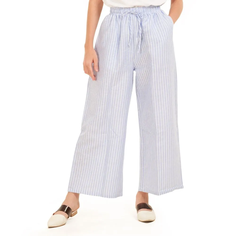 Women summer wide leg pants Light blue stripes