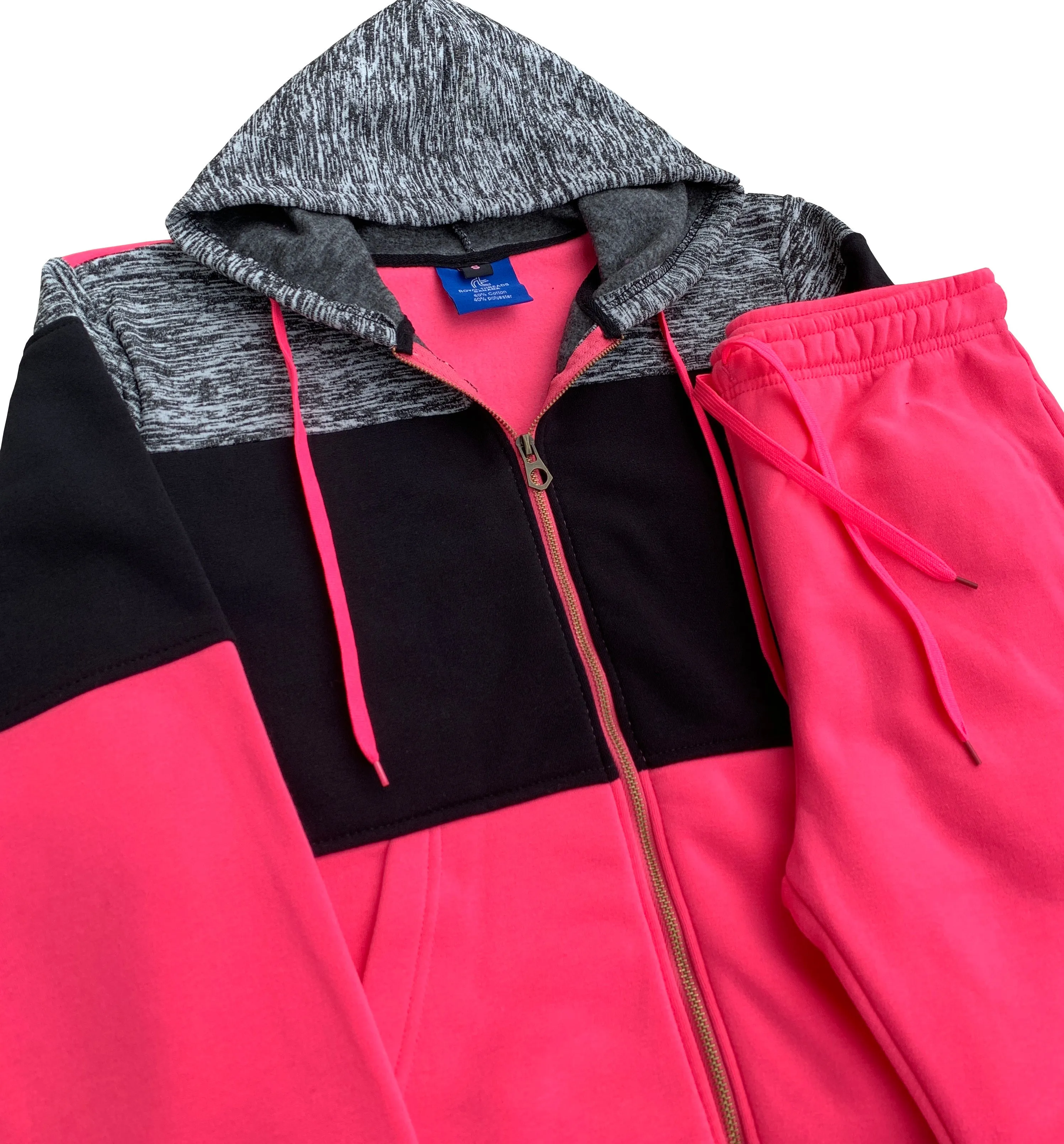 Women's ColorBlock Fleece SweatJacket and Jogger Sweatpants 2-Piece Fleece Suit