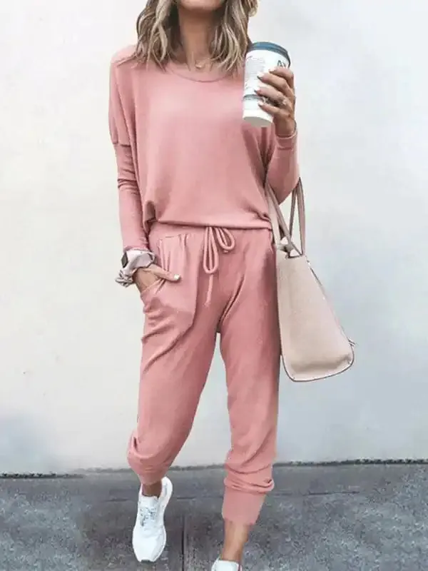 Women’s Loose Solid Color Long Sleeve Casual Suit