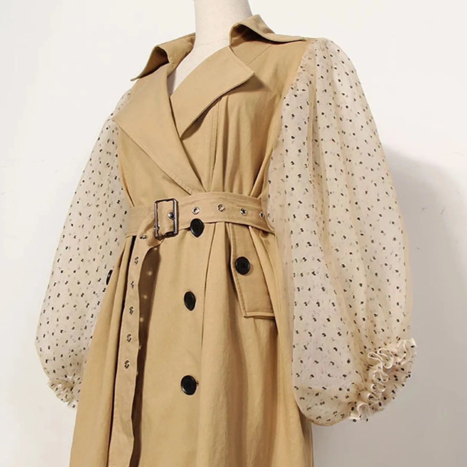 Women's Spring Coat With Mesh Long-Sleeve