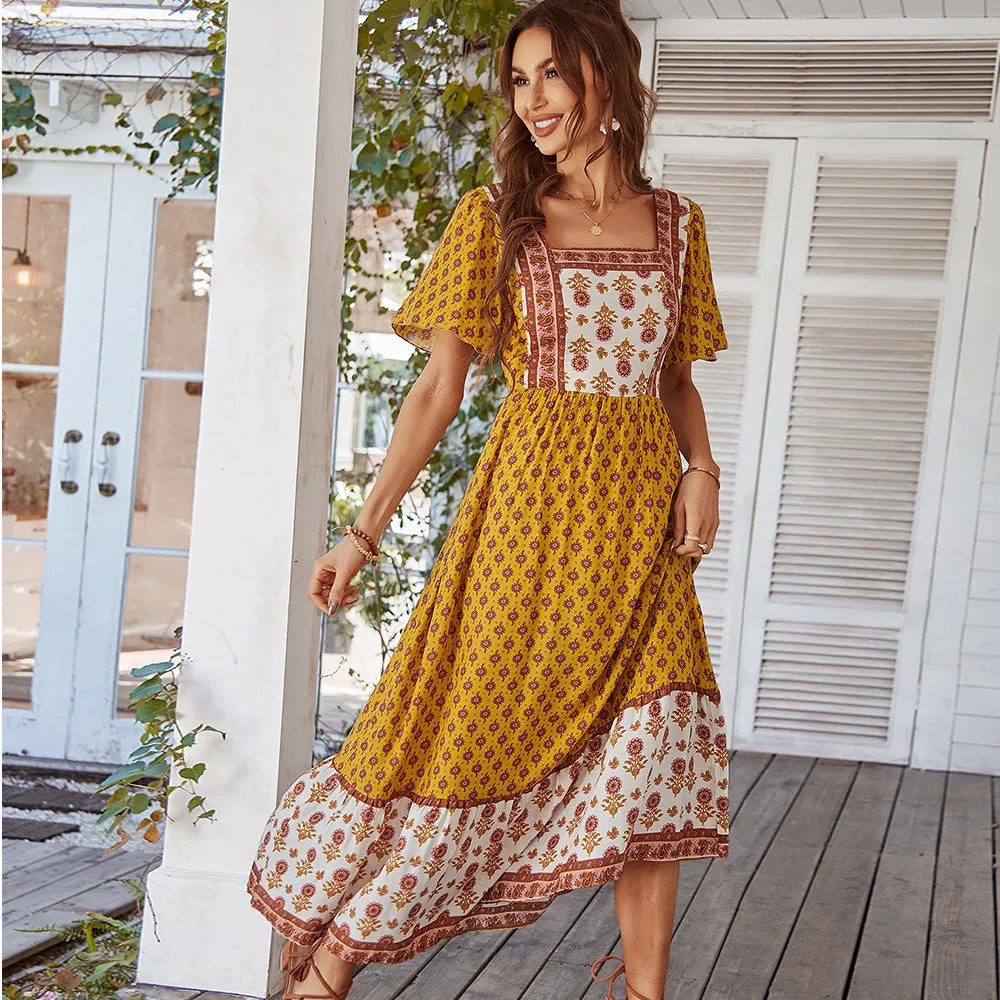 Women's Square Neck Bohemian Dress Wholesale Womens Clothing N3824011000069